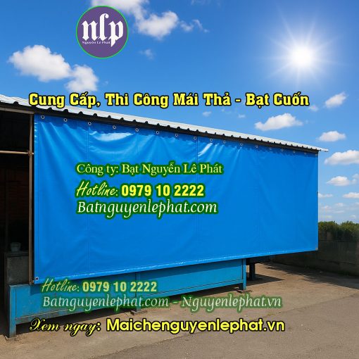 Lắp Mái Bạt Che Nắng Mưa Tự Cuốn Thả Kéo Tay Tại Long An
