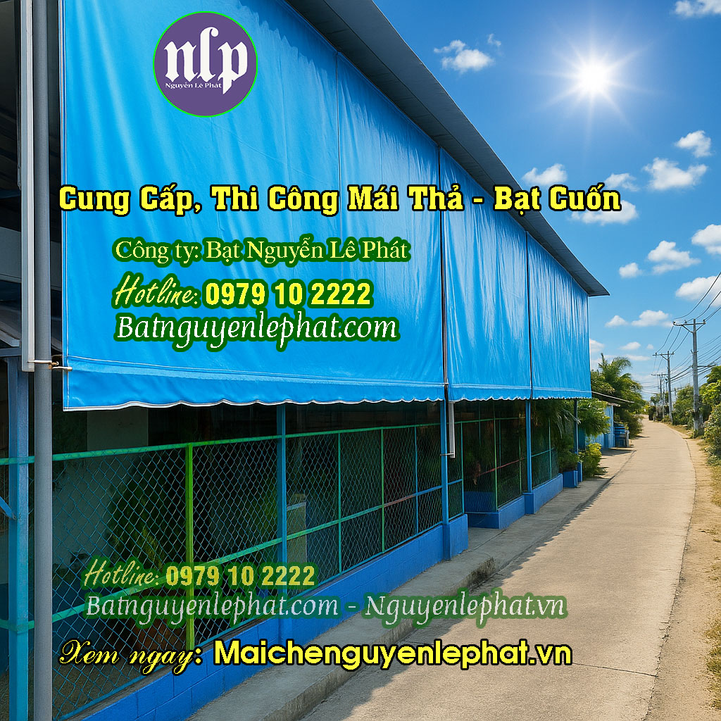 Thay Mái Bạt Cuốn Mái Hiên Che Nắng Mưa Quay Tay Tại Long An