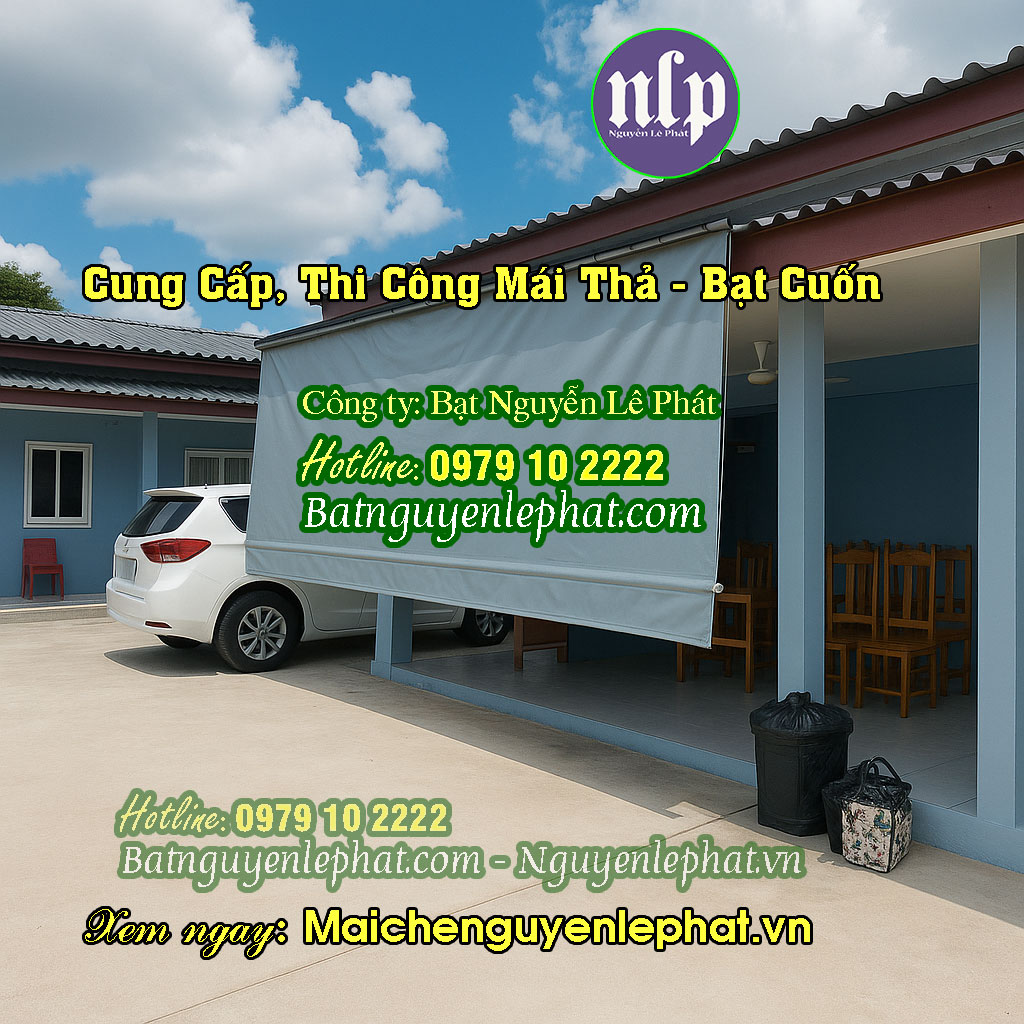 Mẫu rèm bạt thả tự cuốn che nắng mưa Mẫu rèm bạt thả tự cuốn che nắng mưa